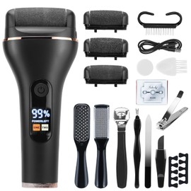 Aischens Schwarzes Elektrisch Hornhautentferner Fußpflege-Set Pediküre-Set, IPX7 wasserdicht LED-Display 2 Geschwindigkeiten mit Zubehör Geschenk für Frauen