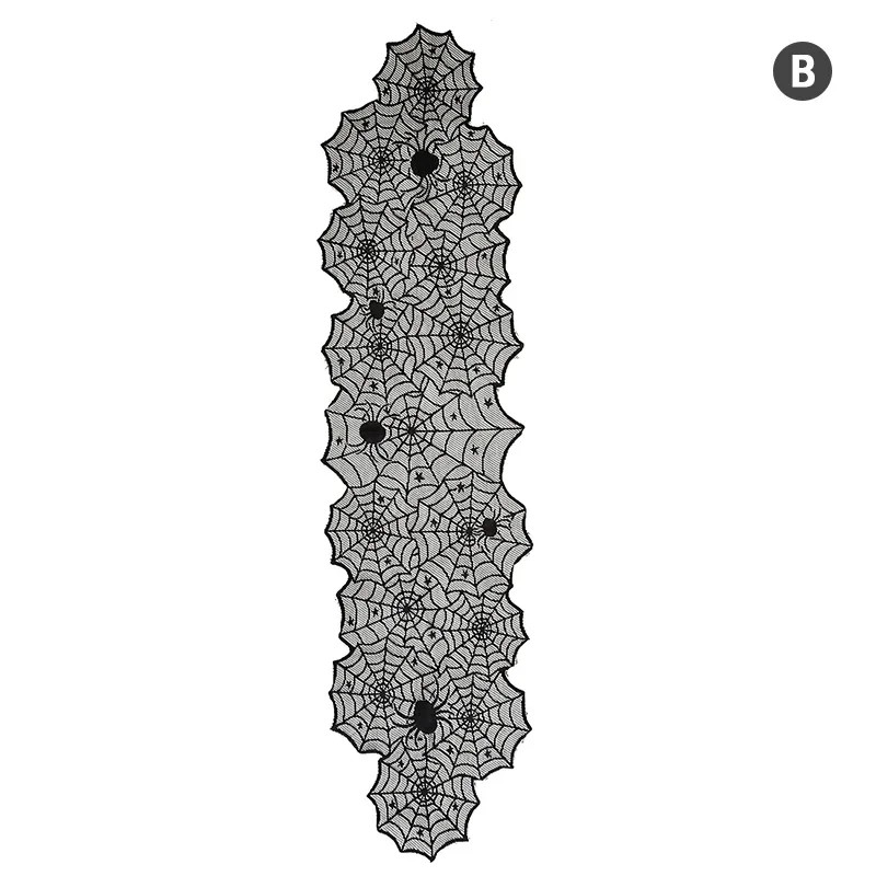 Black Lace Spider Web Mantel Scarf for Halloween – 18