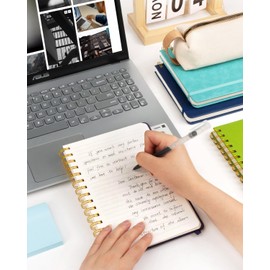 Dynta Spiral Notebooks A5 Journals Bulk, 6 Packs Lined Hardcover Thick Paper Leather Cover Work Notebook for Men Women School Office Home, Medium 5.8x8.3, 80 Sheets/160 Pages, 6 Assorted Colors