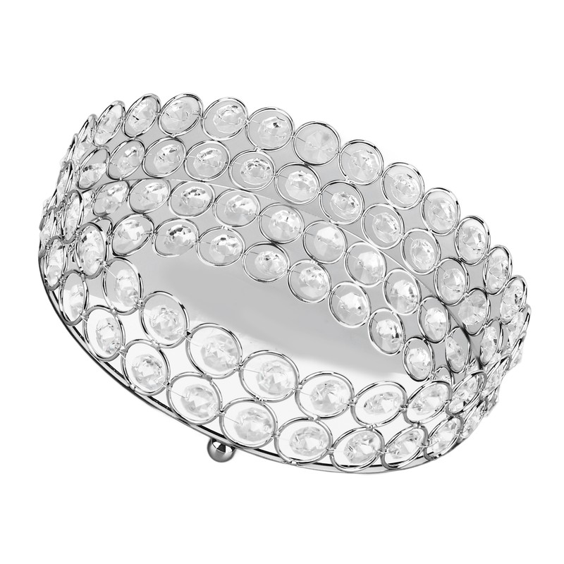 Crystal Cosmetic Makeup Tray 8in Round Display Tray Mirrored Metal