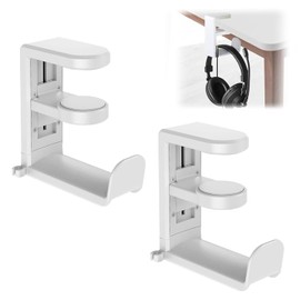 Shoyisenka 2 Pcs Adjustable Under Desk Headphones Stand Holder - Gaming & Office Headset Hook Hanger, Space-Saving Accessories Organizer for Headsets (White)