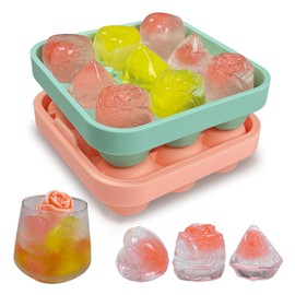 2 Pack Silicone Ice Cube Tray Fun Shapes, Rose Ice Cube Mold, Heart Ice Cube Tray & Diamond Shapes Ice Mold, Makes Small Heart Diamond Rose Ice Cubes for Cocktails Mimosas