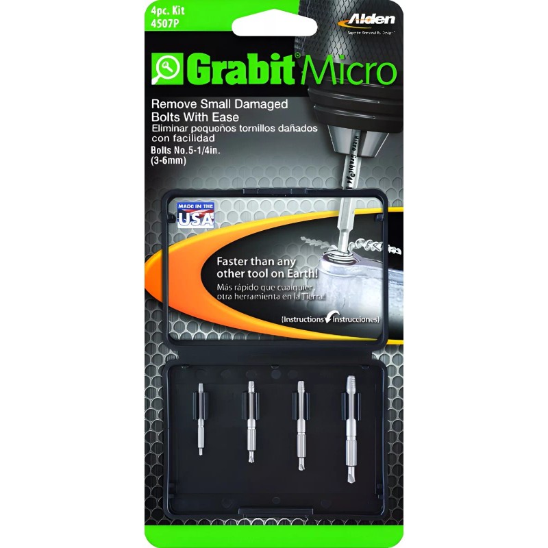 Alden 4507P Grabit Micro Broken Bolt Extractor 4 Piece Kit-