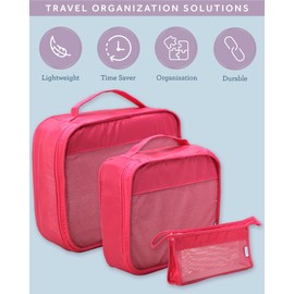Bliss Packing Cubes for Travel - 4 Piece Compression Packing Cubes Organizer Bags Set with Mesh Front and Two-Way Zippers for Luggage, Roadtrip, Toiletry, and Cosmetics, Size One Size, Hibiscus