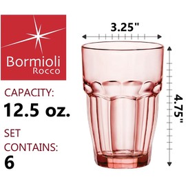 Bormioli Rocco Rock Bar 12.5 oz. Long Drink Stackable Tempered Beverage Glasses for Cold Drinks, Water, and Cocktails, Set of 6, Peach