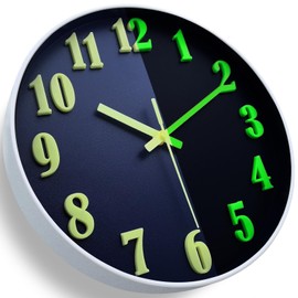 JoFomp 3D Numbers Glow in The Dark Wall Clocks Battery Operated, 12 Inch Silent Wall Clock Non Ticking, Modern Wall Clocks for Living Room Decor, Night Light Wall Clock for Bedroom Kitchen