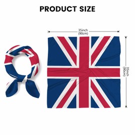Xuwenz Bandana England Flag Soft Comfortable Red White Stips Navy Blue Background Silk Scarf for Women Hair 90x90 CM