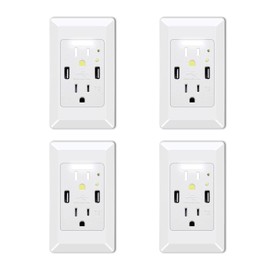 USB Outlet with Night Light, GreenCycle 15Amp Outlet Auto Sensor Night Light, 4.2A High Speed Duplex Receptacle Electrical AC Wall Sockets, Auto Nightlight Sensor and Wall Plates (White,4 Pack)