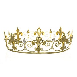 Men's Full King's Crown for Theather Prom Party - Clear Crystals Gold Plating T436