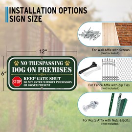 Faittoo No Trespassing Dog On Premises Keep Gate Shut Sign, 4 Pack 12 x 6 inch Rust Free Reflective Aluminum Dog Sign, Weather Resistant, Waterproof, Easy to Install