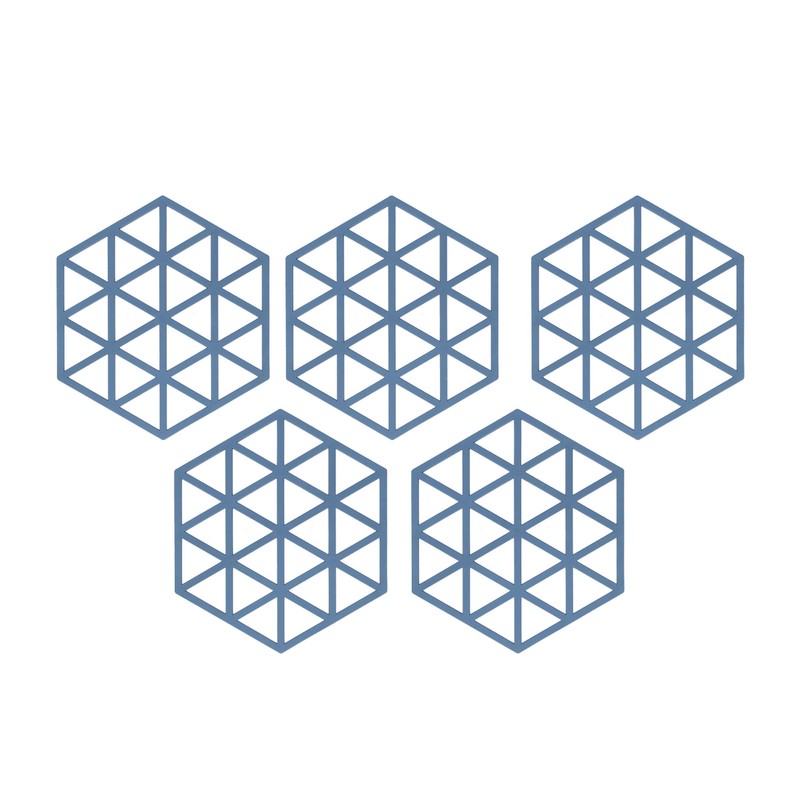 5pcs Table Mats Geometric Hex Shape Hollow Silicone Blue Insulation