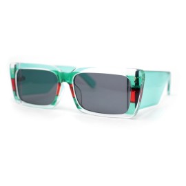 SA106 Womens Mod Rectangle Cat Eye Sleek Minimal Plastic Sunglasses - Clear Green Red - Black