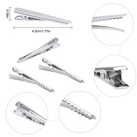 100pcs Crocodile Clips Hair, 45mm Metal Alligator Hair Clips Single Prong Teeth DIY Non-slip Hair Barrette for Women and Girls -Silver