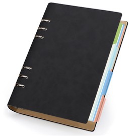Yarotm Notebook A5 Squared - Ring Binder A5 Refillable - 14 x 21 cm Notebook Leather PU - 100 g/m² Ring Pad Checked 5 mm - 150 Sheets / 300 Pages Ring Binder Notebook - Notepad Black