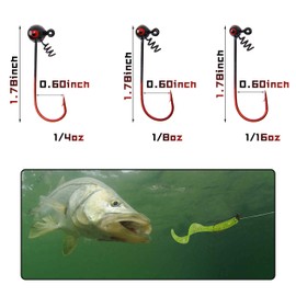 Shakyhead Jig Hooks Fishing Hook 15pcs/box Football Jig Head Worm Lure Fishing Jigs Barb Hook for Bass Fishing(1/4oz-15pcs)