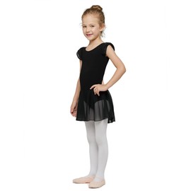 MdnMd - Maillot de ballet para niñas y niñas, con falda, vestidos de bailarina, trajes de tutú, mangas con vuelos, T2 - Negro, 8-10 Años