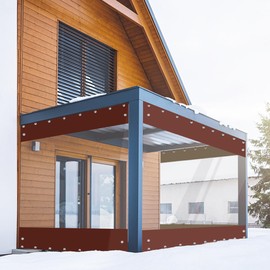 FoundGo 10'Hx08'W Vinyl Curtains for Patio,19oz Outdoor Clear Vinyl Patio Enclosure,Heavy Duty Clear Tarps Waterproof Vinyl Tarp with Grommets for Pergola, Porch,Gazebos,Balcony,-4℉ Cold Resistant