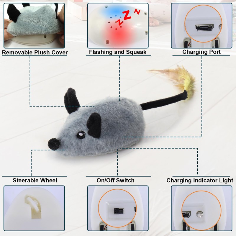 BABORUI Interactive Dog Toys Mouse, Escaping Mice Squeaky Dog Toy