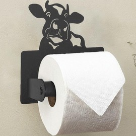 Wigag Cow Toilet Paper Holder Wall Mounted, Bathroom Decorative Metal Toilet Paper Mega Roll Dispenser, Matte Black Rustproof Tissue Roll Holder for Kitchen Washroom