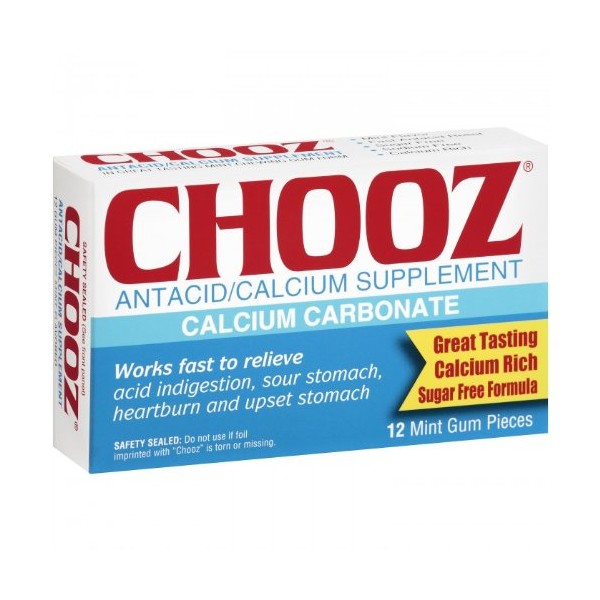 Chooz Antacid Gum Tablets - 12 Mint Gum Pieces