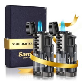 SAMNIU - Paquete de 2 encendedores de antorcha, llamas de triple chorro, a prueba de viento, recargable de gas butano, para velas, regalo de hombre