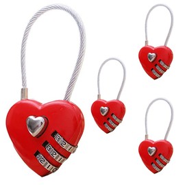 4Pcs Red Mini Love Heart Lock Heart Padlock, Mini Code Lock, Wire Rope 3-Digit Code Combination Padlock for Travel Bags/Suitcase/Lockers/Backpacks/Jewelry Boxes Combination Locks