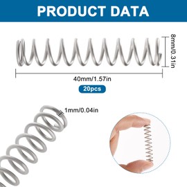 VooGenzek 20 Pieces 1 x 8 x 40 mm Compression Springs, Mini Stainless Steel Springs, Coil Compression Springs, for Shop and DIY Repair Projects