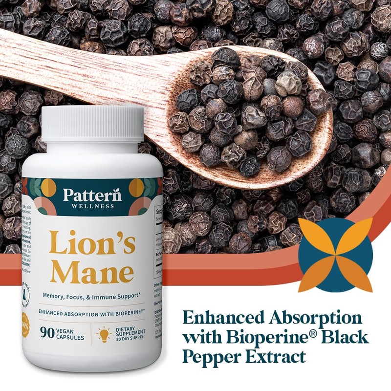 Pattern Wellness Lion’s Mane Mushroom – Supplement Capsules for Cognitive