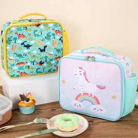 KEAIDUO Reusable Lunch Bag for Kids Insulated Lunch Cooler Box Bag Snack Bag for Boys Girls School Lunch Tote Bag (Green Dinosaur)