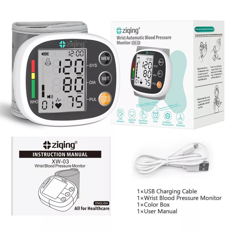 Ziqing Wrist Blood Pressure Monitor Auto Digital BP Machine Cuff