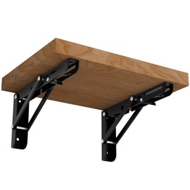 LEOPO 8 inch Folding Shelf Brackets, Heavy Duty Wall Mounted Shelf Bracket, 2 Pack, Black