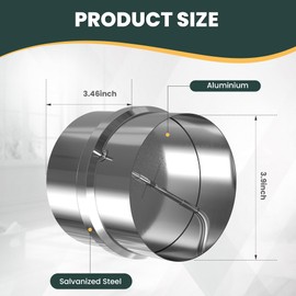 4" Backdraft Damper, One-Way Ducting Insert with Spring-Loaded Aluminum Flaps, Airflow Backflow Preventer for HVAC Vents, Exhaust Fans, Range Hoods, and Dryer Ducts