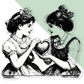 'Girls Holding Heart' Clear Sticker Decal – Waterproof Film for Windows, Cars, Walls & Crafts, XL (460mm) (DC00135195)