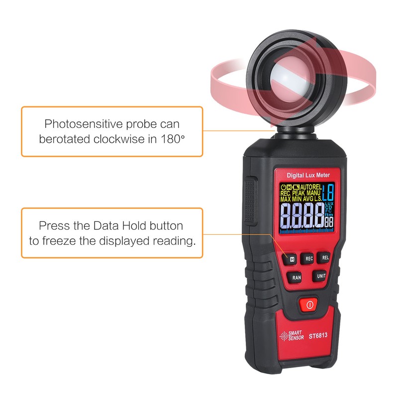 SMART SENSOR ST6813 Handheld Illuminometer LCD Color Screen Digital Illuminance