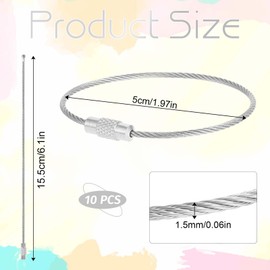 Prasacco Pack of 10 Key Ring Wire Rope 15 x 1.5 cm Stainless Steel Key Ring Soft Key Ring with Screw Lock Multifunctional Key Rings for Luggage Tags, Keys, Pendants, Stainless steel colour