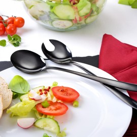 GRÄWE Königstein Salad Servers Set 2-Piece Black 18/0 Stainless Steel Polished Dishwasher Safe Serving Spoon in Timeless Design