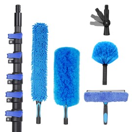 30 Foot High Ceiling Duster Kits with 4.7-24 FT Carbon Fiber Extension Pole, Feather Duster, Cobweb Duster, Ceiling Fan Duster, Window Squeegee & Cleaner with Pole 24 Ft