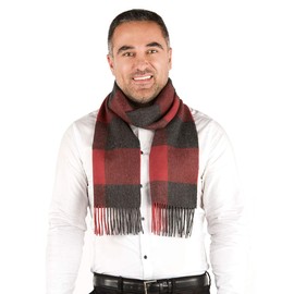100% Pure Baby Alpaca Buffalo Plaid Scarf for Men and Women (Red/Grey)