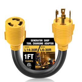 HUBRV 240V 30A ETL Listed L14-30P to L6-30R Adapter, Twist-Lock Back-up Generator to Welder/EV Charger/Dryer Adapter, 4 Prong Male to 3 Prong Female, 10 AWG STW, 1FT