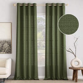 MIULEE Olive Green Faux Linen Textured Curtains 84 Inch Length 2 Panels Set for Living Room Bedroom Privacy Farmhouse Burlap Weave Semi Sheer Grommet Light Filtering Window Drapes, W52xL84