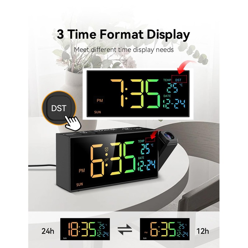 Netzu Projection Clock for Bedroom Ceiling, Alarm Clocks with 180°