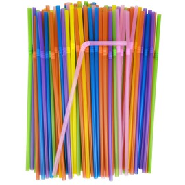 100 Pcs Colorful Plastic Straws - 8.26 Inch Flexible Disposable Drinking Straws for Parties, Cafes & Home Use