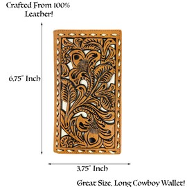 Urbalabs Tan Floral Long Bifold Cowboy Wallet for Men with RFID Blocking