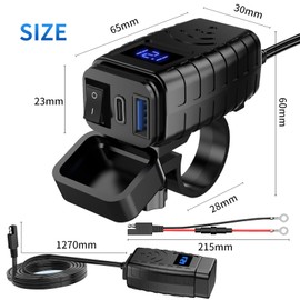 HAOQUOOU Motorcycle Phone Charger,Dual USB Type C PD & Quick Charge 3.0 Motorcycle USB Charger with Voltmeter & ON/Off Switch, Waterproof Motorcycle Accessories for Phone, Tablet, GPS, etc