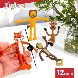 Playbees Bendable Mini Zoo Animals - 12 PCK - Flexible Animal Figures