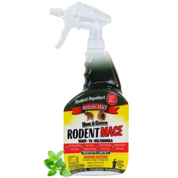 Nature's MACE Rodent Repellent 40oz Spray/Covers 1,400 Sq. Ft. / Repel Mice & Rats/Keep mice, Rats & Rodents Out of Home, Garage, attic, and Crawl Space/Safe to use Around Children & Pets