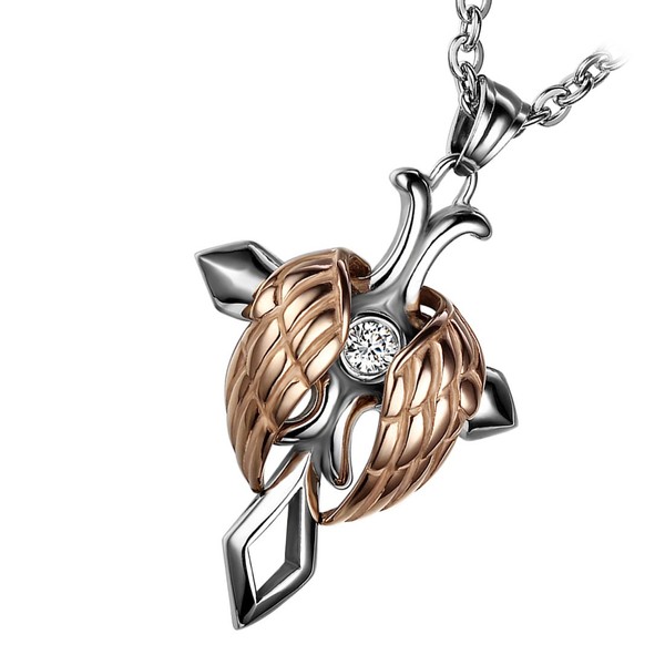 Cupimatch men's necklace with angel wings feather stainless steel chain