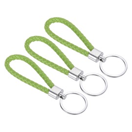 [PATIKIL] Braided Leather Key Chain with Stainless Steel Key Ring 3PCS PU Braided Wristlet Lanyard Lanyard Fob Keychain Holder for Car Bag Purse Pendant Fruit Green