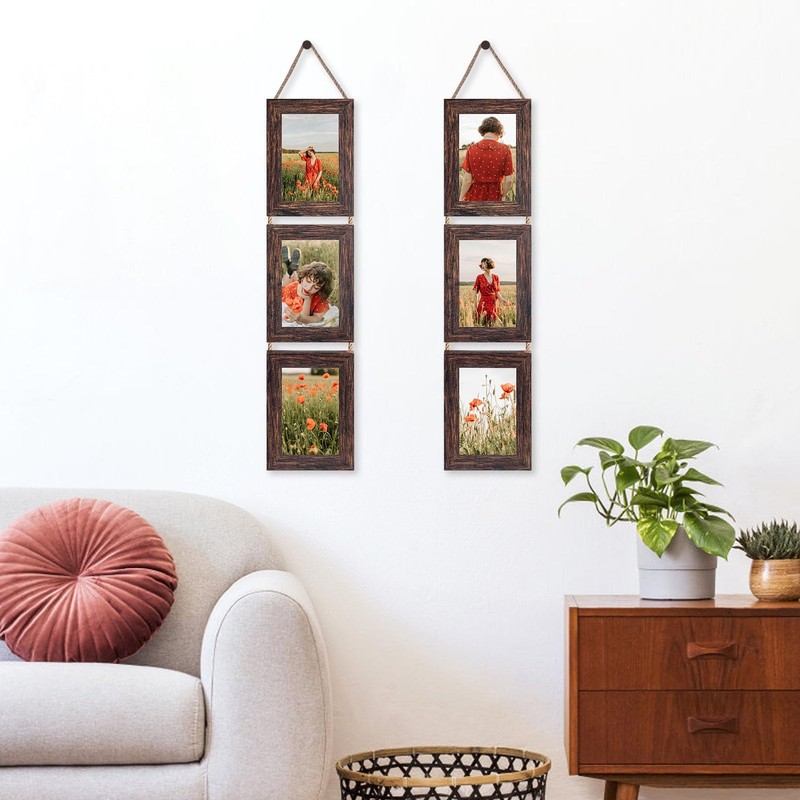 QUTREY 4x6 Collage Picture Frames, 6 Openings Vertical Hanging Photo