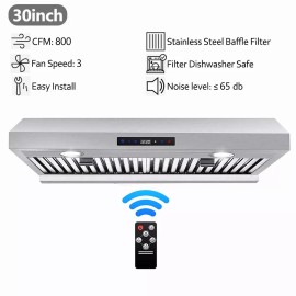 SNDOAS 30" Under Cabinet Range Hood Stainless Steel 800CFM 3-Speed Touch Remote Control